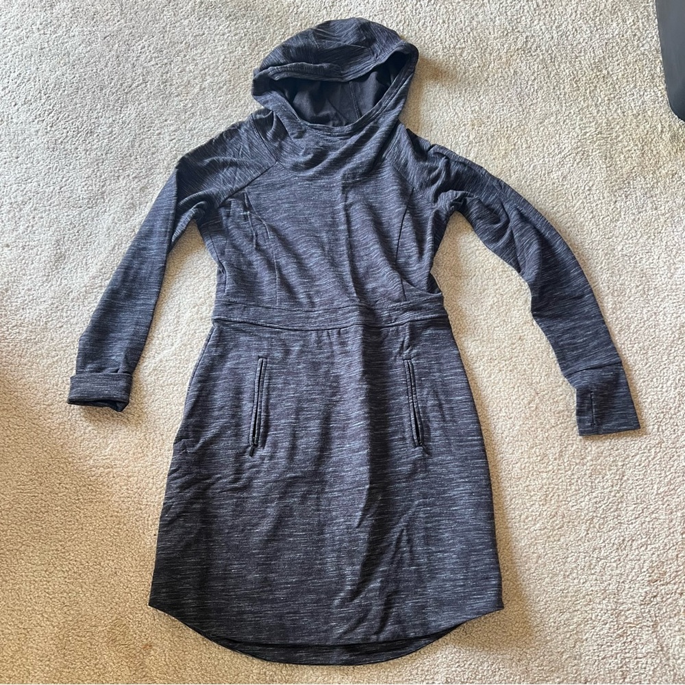Athleta Charcoal Hooded Dress - Pull Over Long Sleeves Athletic Dress Size M